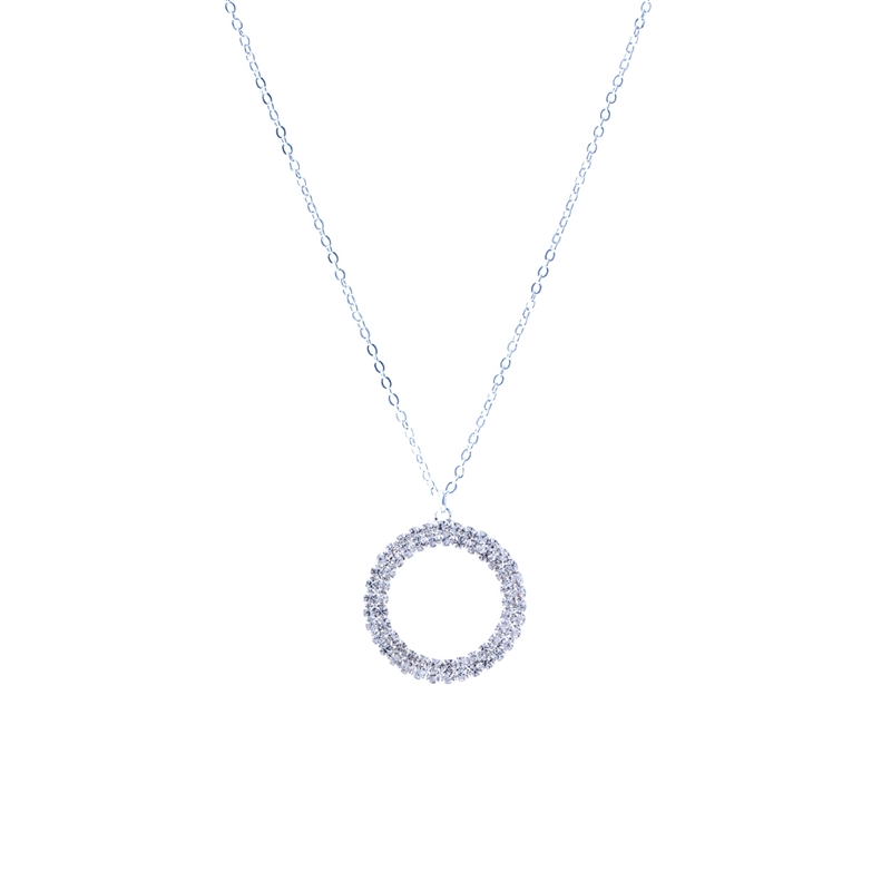 17508CR SMALL RHINESTONE CIRCLE SILVER THIN NECKLACE