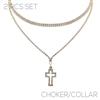 17796 RHINESTONE CROSS PENDANT CHOKER/NECKLACE SET OF 2