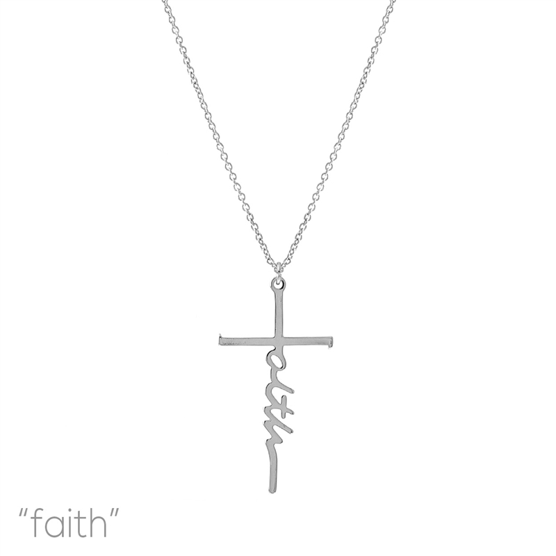 18075 CURSIVE FAITH CROSS SHORT NECKLACE