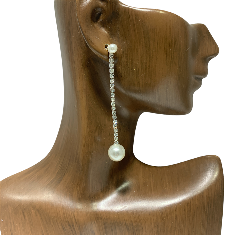 25433 RHINESTONE LINK PEARL EARRING