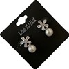 25454 CZ RHINESTONE FLOWER & PEARL STUD EARRINGS