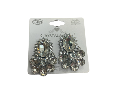 25667CECR SILVER  RHINESTONE CLIP ON EARRINGS