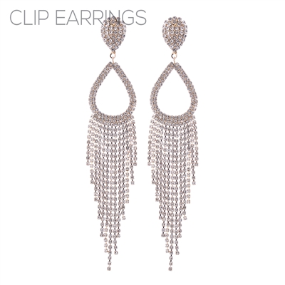 26057CECR RHINESTONE OPEN TEARDROP FRINGE CLIP ON ER