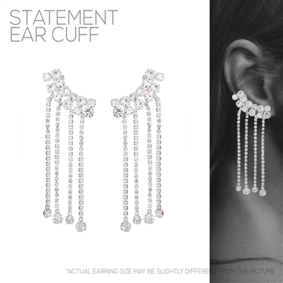 27131CR RHINESTONE STATEMENT EARCUFF FRINGE EARRINGS