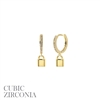 27395 CZ LOCK DROP HUGGIE EARRINGS