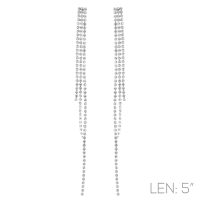 27675 SILVER RHINESTONE THREE LINE TASSEL EARRINGS