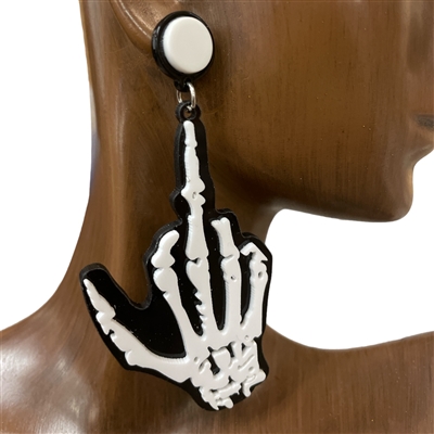 28238  BLACK WHITE SKELETON HAND EARRINGS