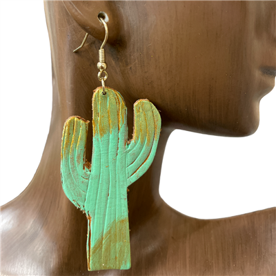 3003YBL LEATHER CACTUS EARRINGS