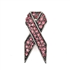 30054RO SILVER RHINESTONE PINK RIBBON BROOCH