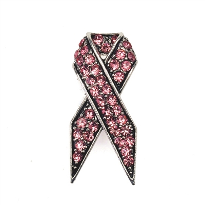 30054RO SILVER RHINESTONE PINK RIBBON BROOCH