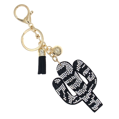 31221JTM RHINESTONE ZEBRA PRINT CACTUS KEYCHAIN