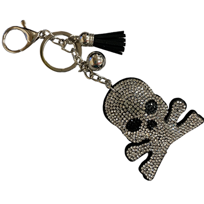 341SLV SILVER SKULL RHINESTONE KEYCHAIN