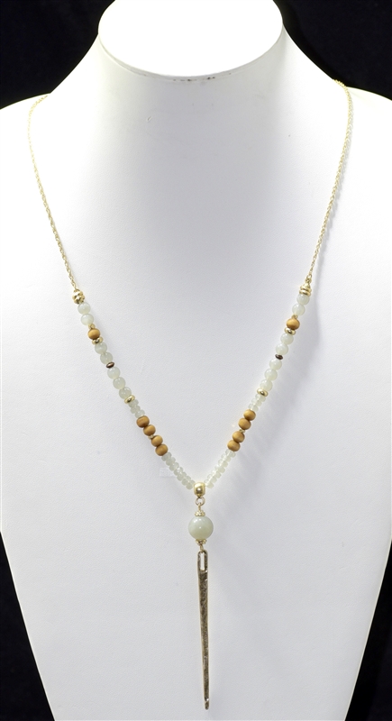 5095N BEAD/WOOD GOLD HAMMERED NECKLACE