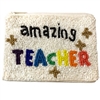 60-0336 AMAZING TEACHER  SEED BEADS ZIPPER CLOSURE COIN PURSE