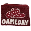 60-0435B BURGUNDY GAME DAY SEED BEAD ZIP CLOSURE COIN PURSE