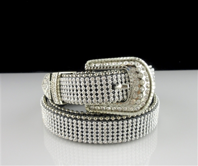 6113-1 RHINESTONE BLACK/SILVER GENUINE LEATHER BELT