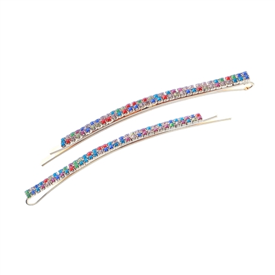 71836 MULTI COLOR RHINESTONE 2 LINE LONG GOLD PIN