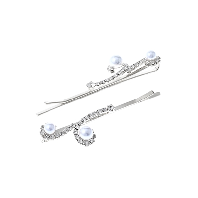 71847-S SILVER PEARL RHINESTONE SWIRLS HAIR CLIPS