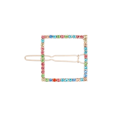 71858 MULTI COLOR RHINESTONE SQUARE GOLD HAIR PIN