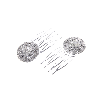 71890 ROUND RHINESTONE ORNAMENTAL PAIR COMB