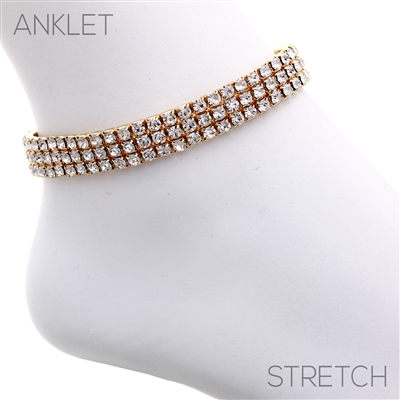 80873ACR THREE LINES CLEAR RHINESTONE ANKLET