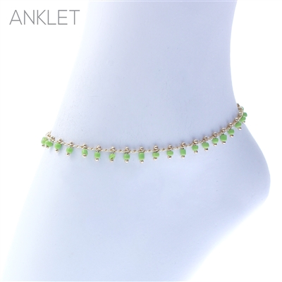 83539ALI LIME GREEN SEED BEAD DROP GOLD ANKLET