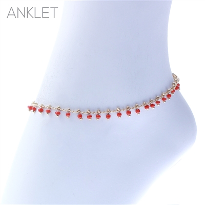 83539ALSI RED SEED BEAD DROP GOLD ANKLET