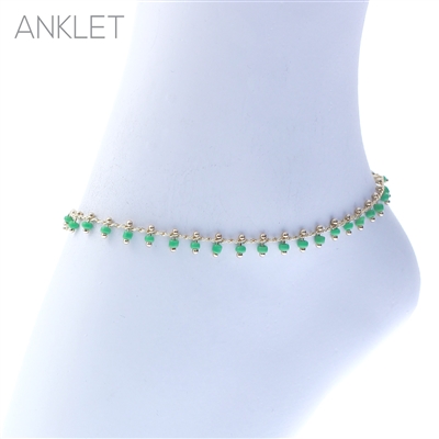 83539APE APPLE GREEN SEED BEAD DROP GOLD ANKLET