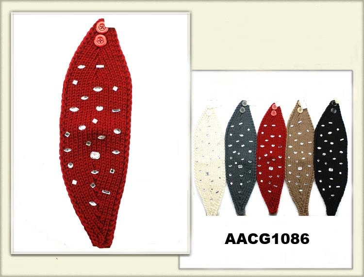 AACG1086 Head Band Knit W/BD Stud