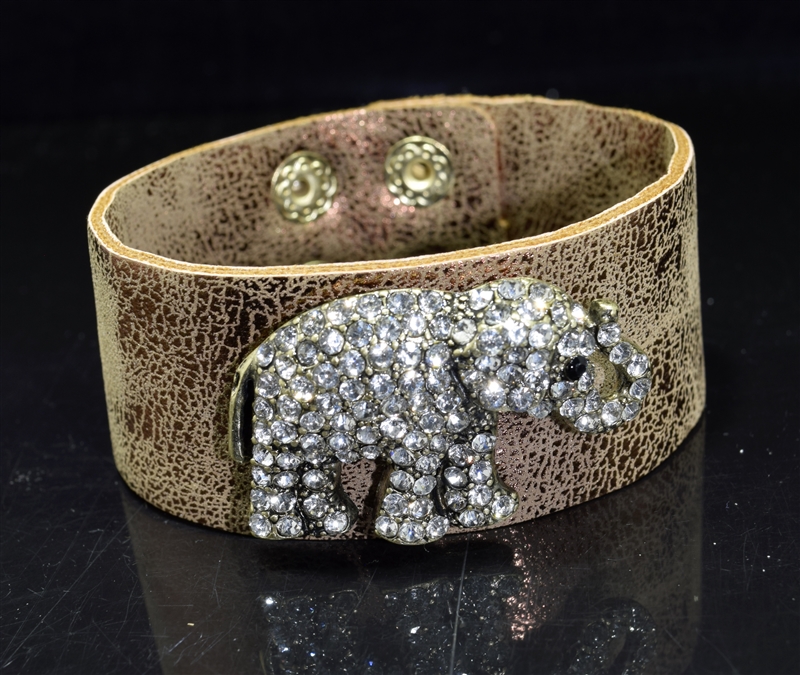 AB1997 RHINESTONE ELEPHANT LEATHER BRACELET