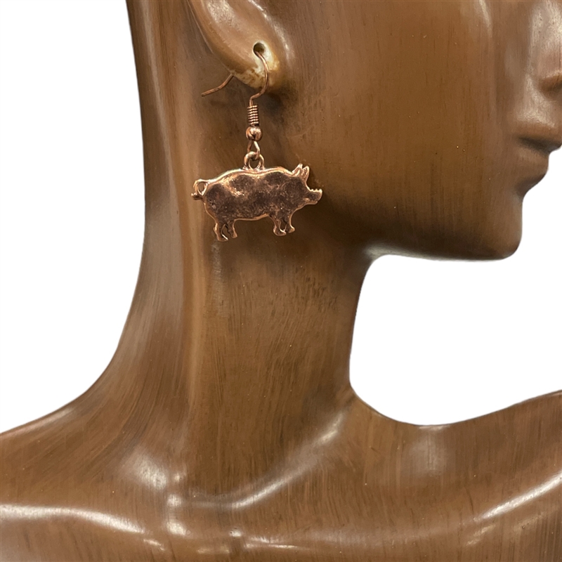 AE1788  ANTIQUE COPPER PIG EARRINGS