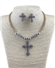 AS6913 NATURAL SILVER ANTIQUE CROSS SHORT NECKLACE SET