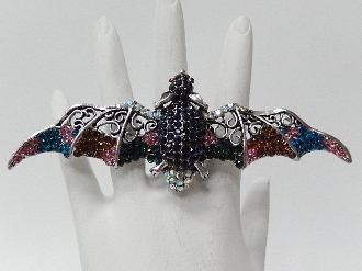 BAR98 RHINESTONE BAT STRETCH RING