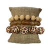 BJ70130  WOODEN LEOPARD 3PC SET  BRACELET