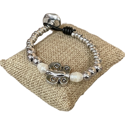 BR1115 SILVER BEADED BUTTERFLY BRACELET