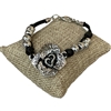 CBL701 ANTIQUE ROSE BEADED BLACK LEATHER BRACELET