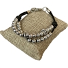 CBL706 SILVER BEADED BLACK LEATHER BRACELET