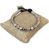 CBL708 SILVER BEADED BLACK LEATHER BRACELET