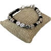 CBL709 SILVER BEADED BLACK LEATHER BRACELET