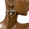 CE5727 SILVER HEART PEARL IN CENTER EARRINGS