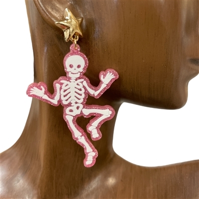 CIE2048P  PINK SKELETON SKULL ACRYLIC EARRINGS