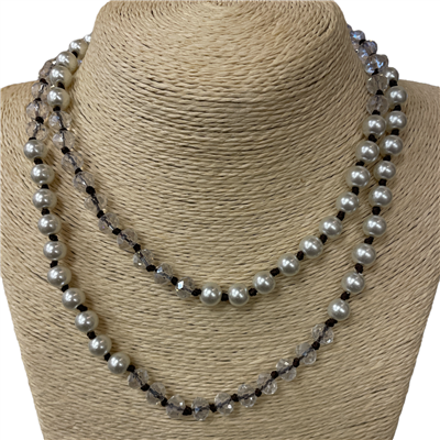 CN368PL 36" 8MM PEARL & CLEAR CRYSTAL NECKLACE