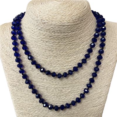 CN368RY 36" 8MM CLEAR ROYAL BLUE  CRYSTAL NECKLACE