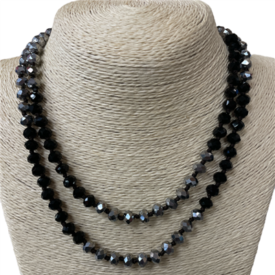 CN368SLBK 36'' 8MM SILVER & BLACK CRYSTAL NECKLACE