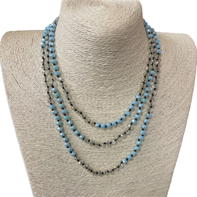 CN606BC 60" 6MM BABY BLUE CLEAR CRYSTAL NECKLACE