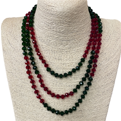 CN608CRG ''60'' 8MM CHRISTMAS CLEAR RED & GREEN CRYSTAL NECKLACE