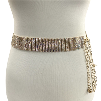 CR0012 AB 12 ROW ADJUSTABLE RHINESTONE BELT