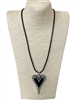 EN026 SILVER BLACK HEART LONG NECKLACE