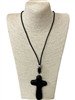 EN21105  BLACK WOODEN CROOS LONG NECKLACE