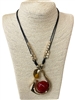 EN24822R TEARDROP RED STONE IN CENTER LONG OR SHORT NECKLACE